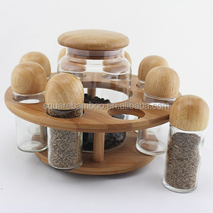 bamboo spice rack set with storage jars