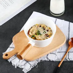 Wholesale Colorful Small Enamelware Enamel Saucepan Ceramic Enamel Milk Pot With Long Wooden Handle For Cooking Oatmeal And Milk