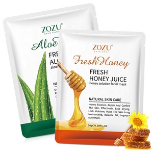 30ml Private Label ZOZU Tief feuchtigkeit spendende Aloe Vera Honig Schrumpfen Poren Gesichts maske Baumwolle Hersteller Blatt Custom ized Female 30g