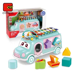 Oyuncak Knock Piano Infant Music Toy Bus Shape Sorter Baby Piano Toy With Building Blocks