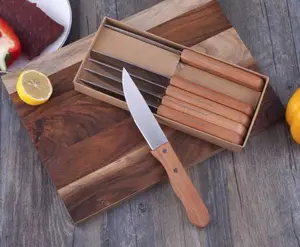 Piezas dentadas económicas profesionales para restaurante occidental, juego de tenedor de postre y carne con mango de madera - Product Image 1