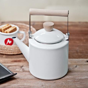 Großer 2L Emaille-Wasser-Milch-Kessel Kaffee-Teekanne mit Holzgriff - Product Image 2