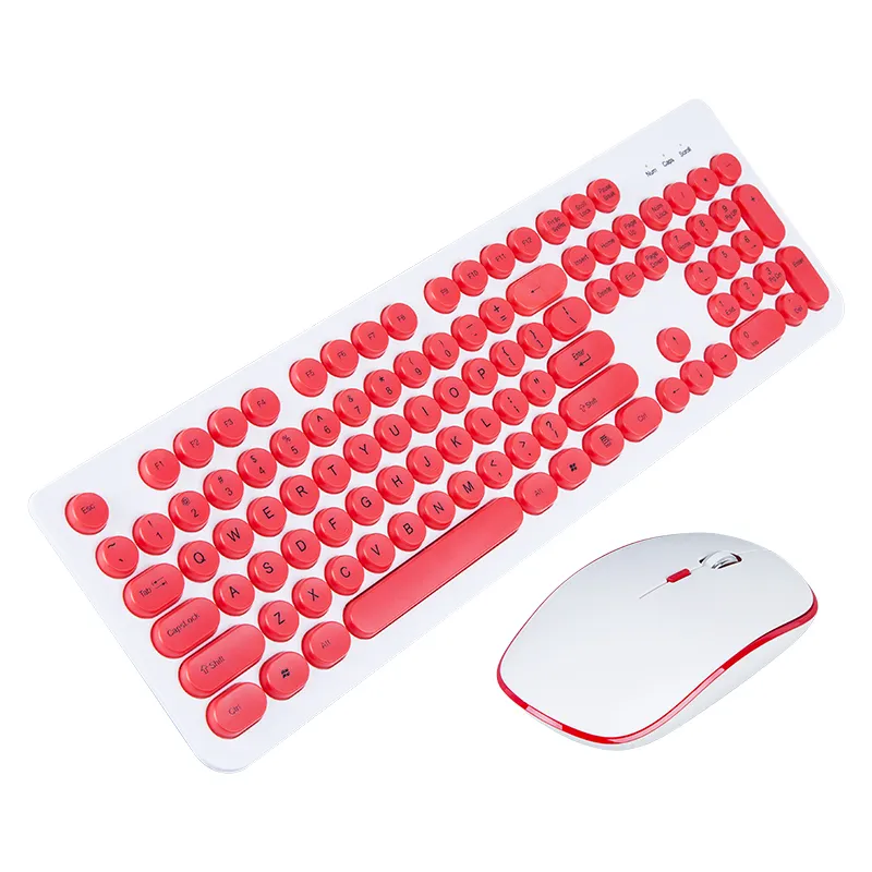 Retro round key wireless keyboard and mouse set usb colored wireless keyboard and mouse combo