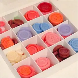 Caja de regalo de botones de fusión de cera con impresión colorida, precio barato personalizado