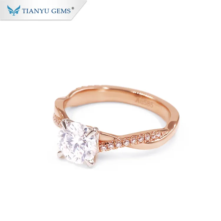 Tianyu 보석 패션 로즈 골드 결혼 반지 1 ct moissanite VVS1 E-F 라운드 컷 다이아몬드 반지
