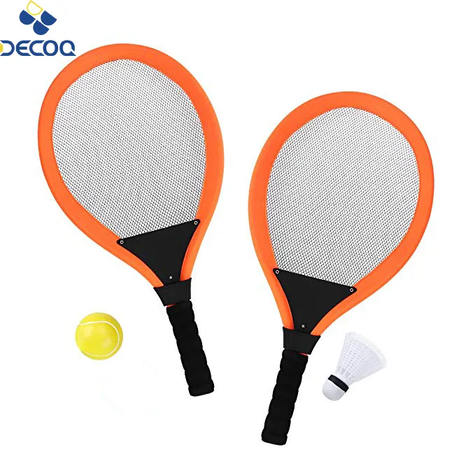 DECOQ Badminton Tennis schläger Kit mit 2 Bällen Junior Sports Elastic Mesh Badminton schläger Set für Kinder im Freien Spiel spielen