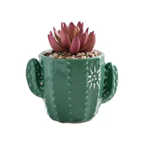 Керамический горшок в форме кактуса с искусственным суккулентом для декора стола