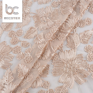 Cinta de <span class=keywords><strong>tela</strong></span> de encaje de gasa <span class=keywords><strong>para</strong></span> trabajo manual <span class=keywords><strong>con</strong></span> flores, diseño bordado de alta calidad - Product Image 2