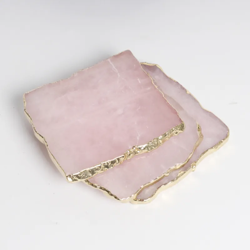 Großhandel Natürlichen kristall rose quarz scheibe rosa untersetzer für zuhause und handwerk