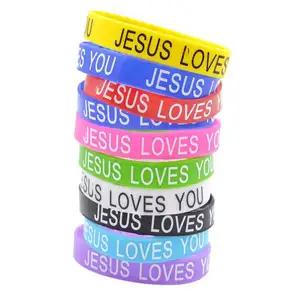Pulseras de silicona con diseño de Jesús te amo, brazaletes inspiradores de goma