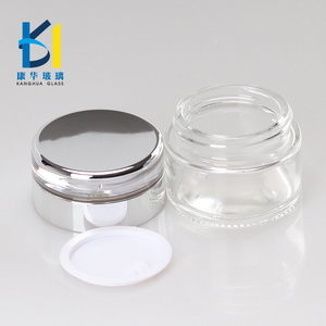 奢华银帽化妆品包装 20g 30g 50g 透明玻璃膏霜罐 - Product Image 3