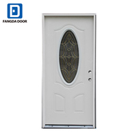 Porte en fer Fangda avec insert en verre trempé décoratif, porte en acier pour l'extérieur de la maison