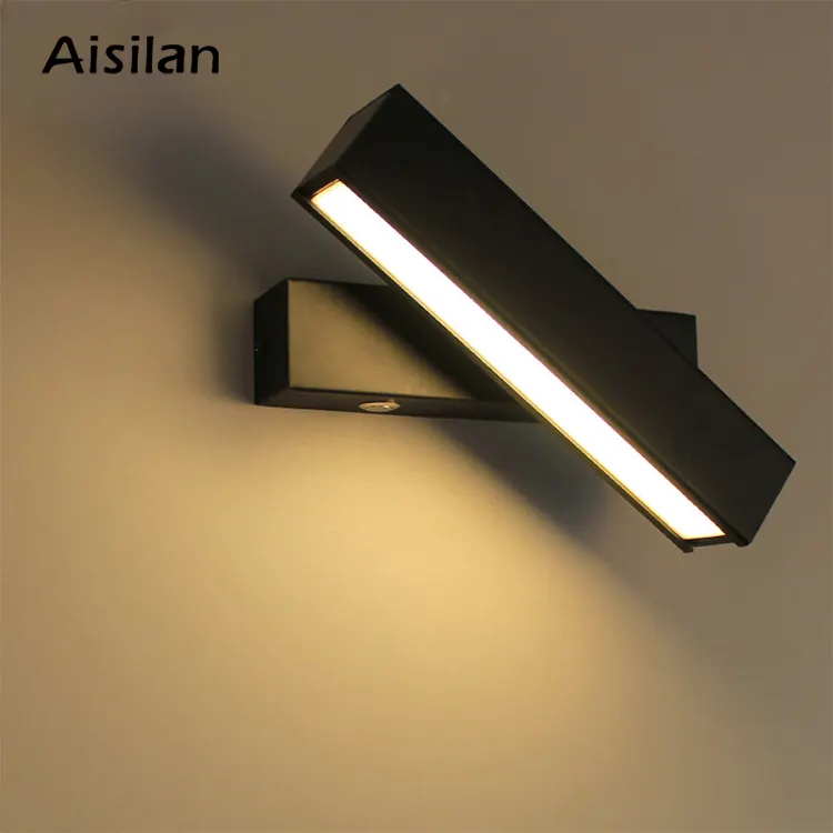 Aisilan מודרני פנים עיצוב מתכוונן שחור אלומיניום קיר אור עבור מבואת חדר שינה מסדרון מרפסת LED מנורות קיר
