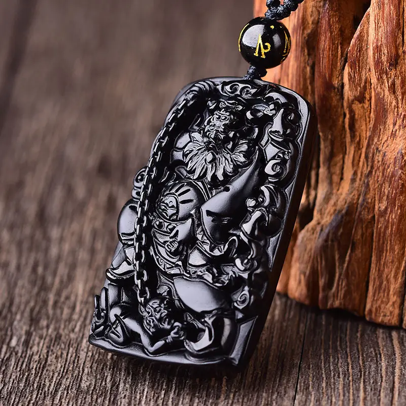 Black Obsidian Carving Vangen Ghost Van God Boeddha Lucky Amulet Hanger Healing Reiki Vrouwen Mannen Kralen Ketting Ketting Sieraden