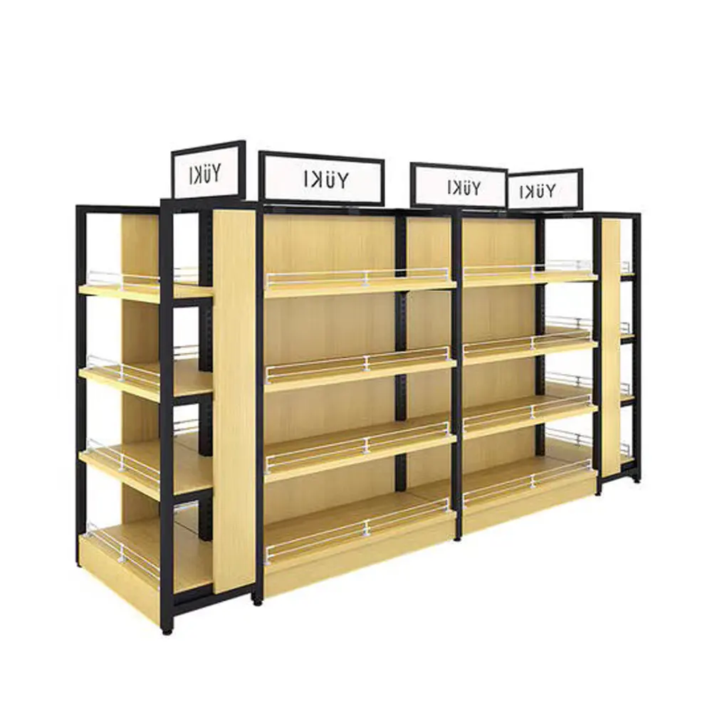 Wooden And Metal Wine Shelf Retail Store Display Metal Rack Storage Shelf