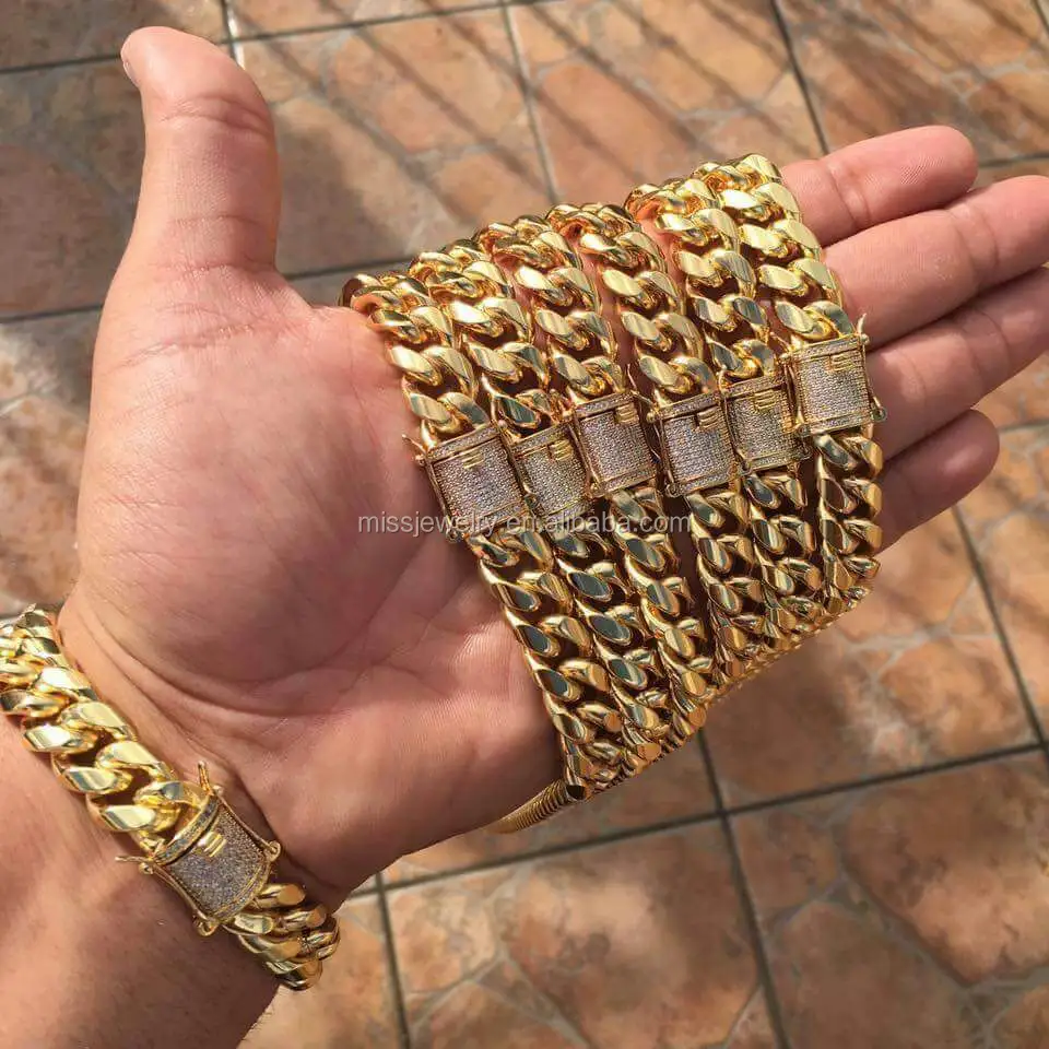 Miss Schmuck-kubanisches Glieder armband für Männer, städtischer Schmuck, 18 Karat Gold