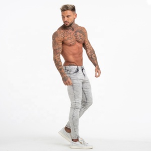 <span class=keywords><strong>Jeans</strong></span> <span class=keywords><strong>Skinny</strong></span> Elasticizzati da <span class=keywords><strong>Uomo</strong></span> Grigio Chiaro Strappati di Marca Gingtto, Vendita all'Ingrosso - Product Image 3