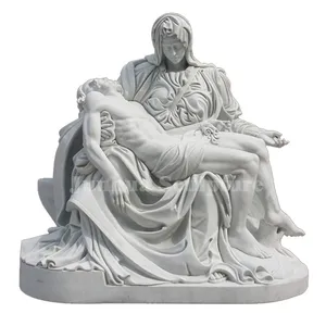 Pieta de mármore natural maria e estátua de jesus para pedra de remodelação