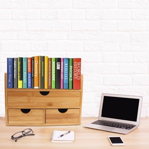 <strong>Desk</strong> Organizer 3-Tier Bamboo <strong>Desk</strong> Organizer Shelves <strong>with</strong> <strong>Drawers</strong> - Product Image 2
