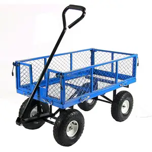 Trolley Farm Wagon Folding Mesh Sides Trailer Steel Garden Cart