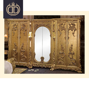 Cama doble tallada de tamaño king, mueble de dormitorio de madera maciza, estilo clásico y francés, Blanco antiguo - Product Image 4