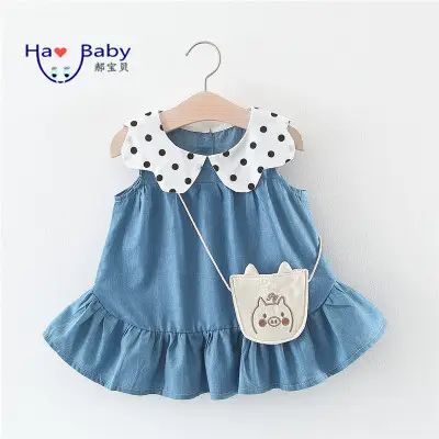 Hao Baby-ropa coreana para niños, Falda vaquera con cuello de punto ondulado con bolsa de cerdo, falda para bebé