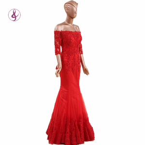 RSM66158 rojo longitud del piso vestidos de noche de la venta caliente vestidos de noche de 3/4 de la manga pura del cordón del - Product Image 1