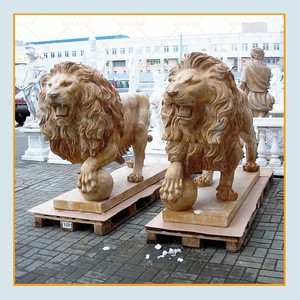 天然石彫刻大屋外ガーデンヤード装飾耐久性のある動物彫刻大理石のライオン像 - Product Image 3
