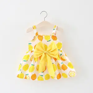 Hao Bébé 2022 L'été New hot Style Bébé Filles Peu Plus Fraîche Fruits Avec Enfants Imprimer Fleur Robe Enfant Fille Robe D'été