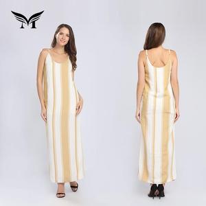 Confortable rayures longue one piece coton <span class=keywords><strong>lin</strong></span> <span class=keywords><strong>robe</strong></span> femmes casual - Product Image 2