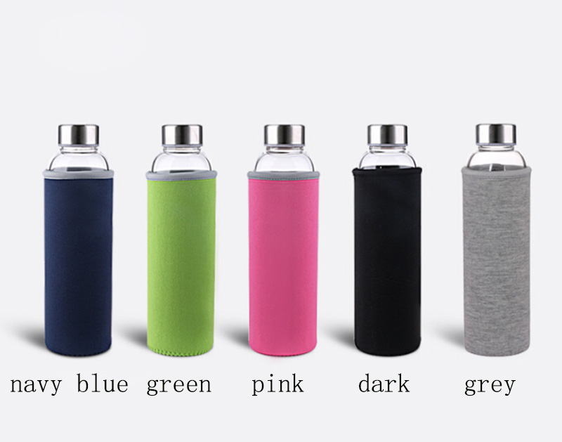 550ml Eco-friendly Borosilicate Glass Water Bottle,Leak-proof Stainless Steel Cap with Nylon Sleeve
