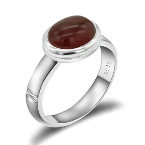 Cincin Batu Akik Merah Perak Murni 925 Kustom, Cincin Batu Permata Alami untuk Pria Wanita Pernikahan Pertunangan Perhiasan