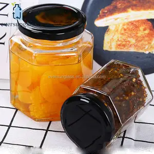 wholesale price mason food candy honey storage large hexagonal glass jar with metal lid