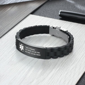 Engraving Medical Alert <strong>Women</strong> Men Kids Bracelet Black Personalized <strong>Wristband</strong> - Product Image 6