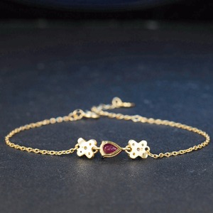 Classic Natural 14K Yellow Gold Plated Gemstone 925 Sterling Silver 5x7mm Teardrop Red <strong>Ruby</strong> Simple <strong>Bracelet</strong> S925 for Women HI037 - Product Image 4