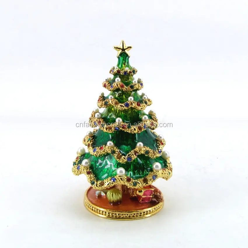 Nuevo árbol de Navidad esmaltado pintado a mano, caja de baratija de joyería con bisagras decorativas, regalo único para decoración del hogar