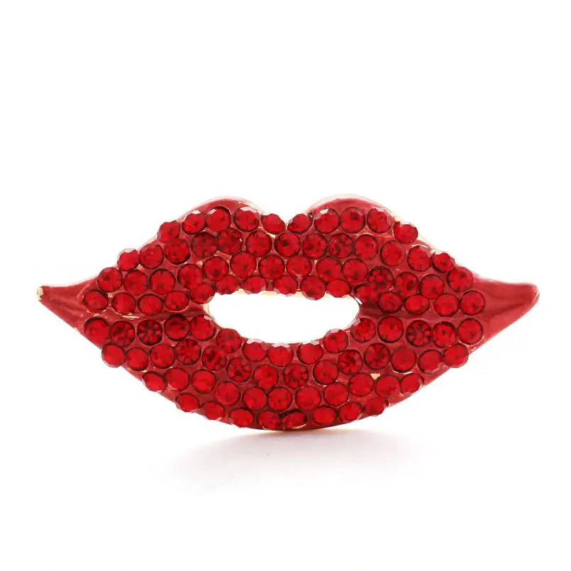 Broche de labios grandes para vestido de mujer, diamantes de imitación de cristal rojo y azul, gran oferta