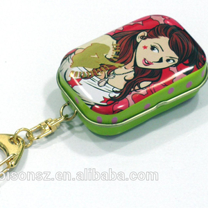 Petite boîte métallique rectangulaire vide avec porte-clés, boîte en étain - Product Image 2