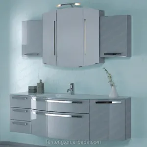 Euro Style Glossy Bathroom Wall Cabinet with Mirror Medicine Cabinet Glass Basin With Curved Bathroom Cabinet