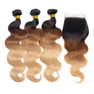 Hot Selling The Best Hair Vendors Ombre Hair Extensions With Closure,9A Grade Virgin 3 tone Ombre Hair Extension