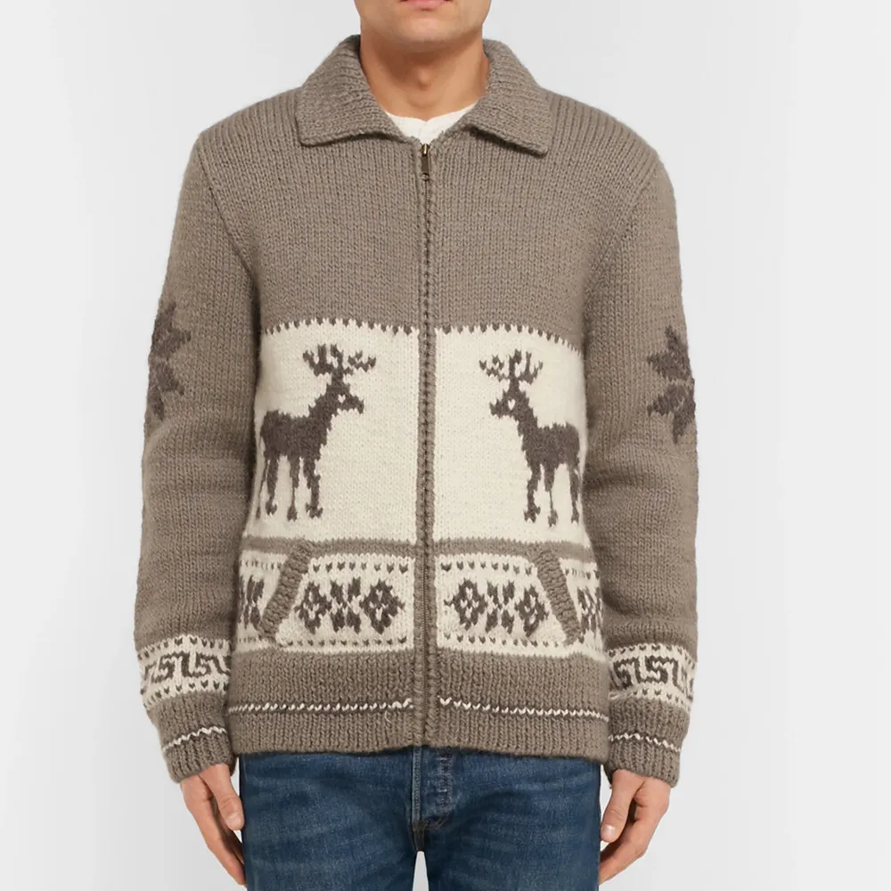 Fair Isle Wool Alpaca-blend Cardigan Jacquard Men Sweater