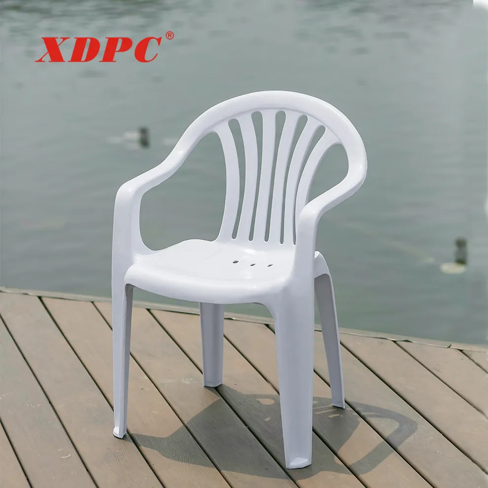 Mobilier d'extérieur blanc monobloc chaise en plastique empilable