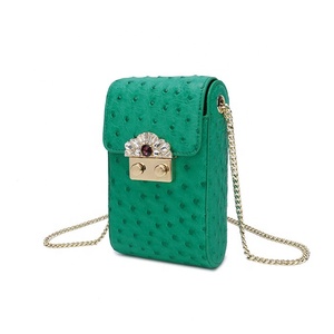 Portafoglio <span class=keywords><strong>cellulare</strong></span> in vera pelle borsa a tracolla in finta pelle di struzzo con tracolla a catena - Product Image 2