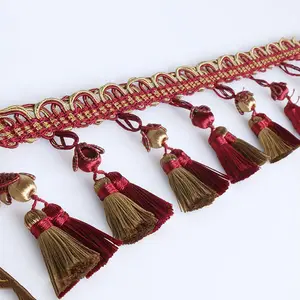 Tassels Cotton Thread 3 Embroidered Curtains New Polyester European Beads Lace Product 9CM 100% Polyester Tassels Fringe Xse-001