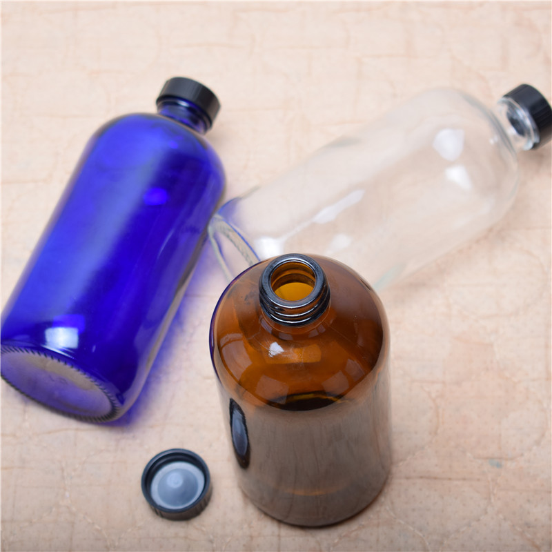 16oz amber boston round glass bottle