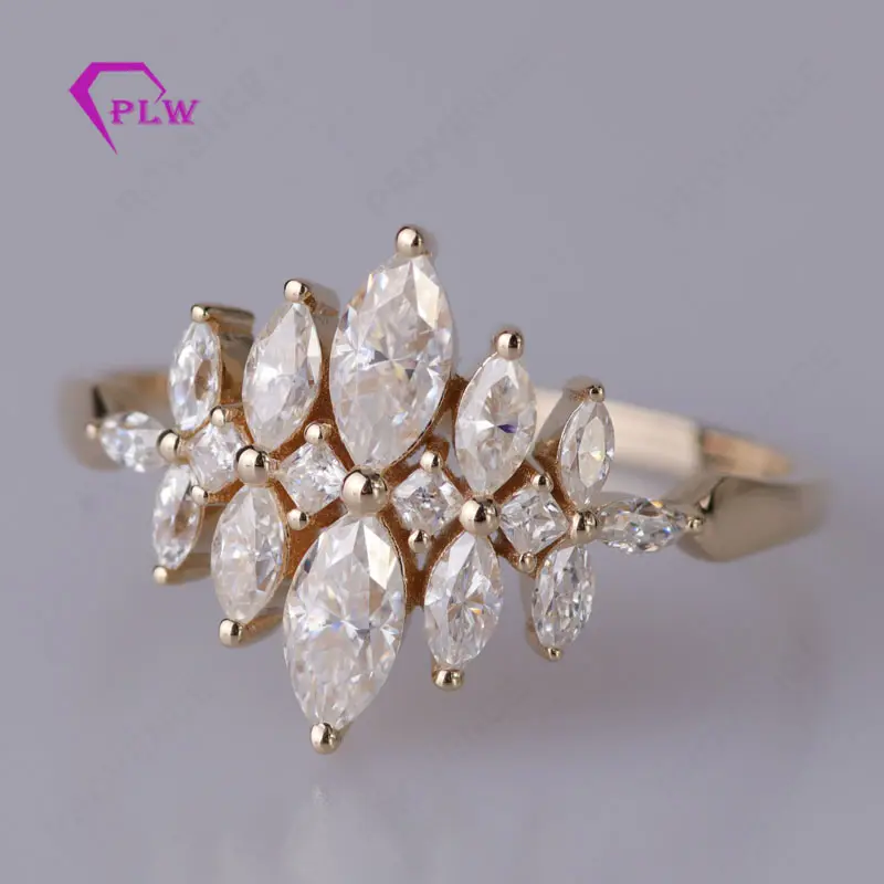 Nhẫn Đính Hôn Provence Moissanite 14K Yellow Gold Kích Thước Nhỏ Moissanite Diamond Marquise Nhẫn Đính Hôn