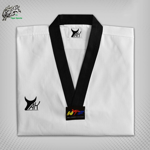 <span class=keywords><strong>WTF</strong></span> V-Neck White <span class=keywords><strong>Taekwondo</strong></span> Gi Material acanalado Ropa de artes marciales - Product Image 5