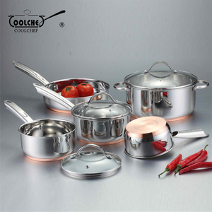 8 unids utensilios de cocina de acero inoxidable con fondo de cobre cazuela cacerola - Product Image 1