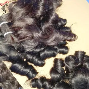 Indian Virgin Rambut Keriting Bergelombang Keriting Ajaib Mentah Belum Diproses Pemanjangan Rambut Remy