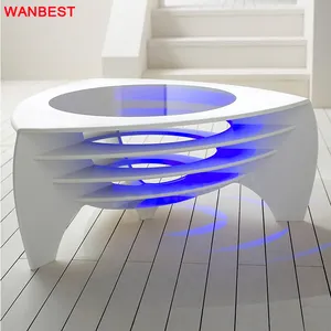 高級Ledアクリルガラスホワイトオフィスホームリビングルームコーヒーテーブルモダンティーテーブルデザイン